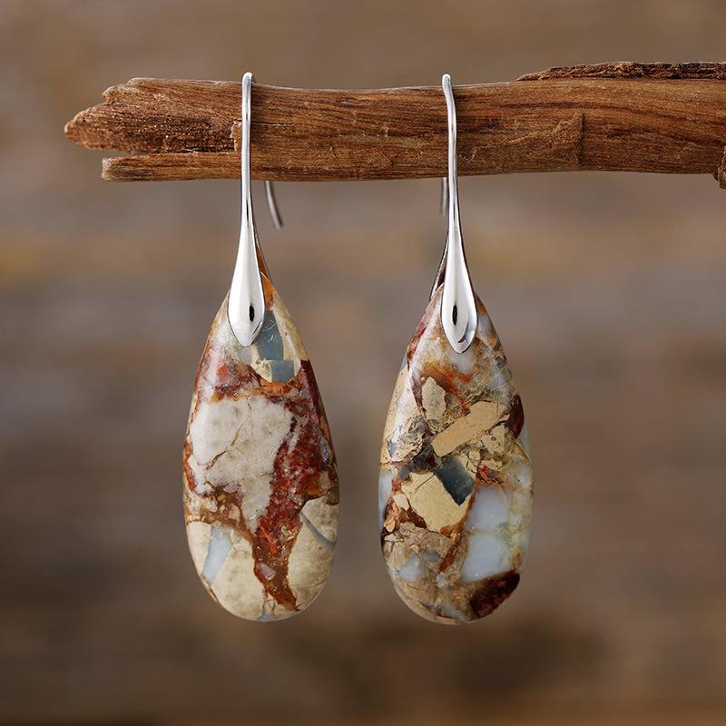 Pendientes Vintage con Piedra Ovalada Natural