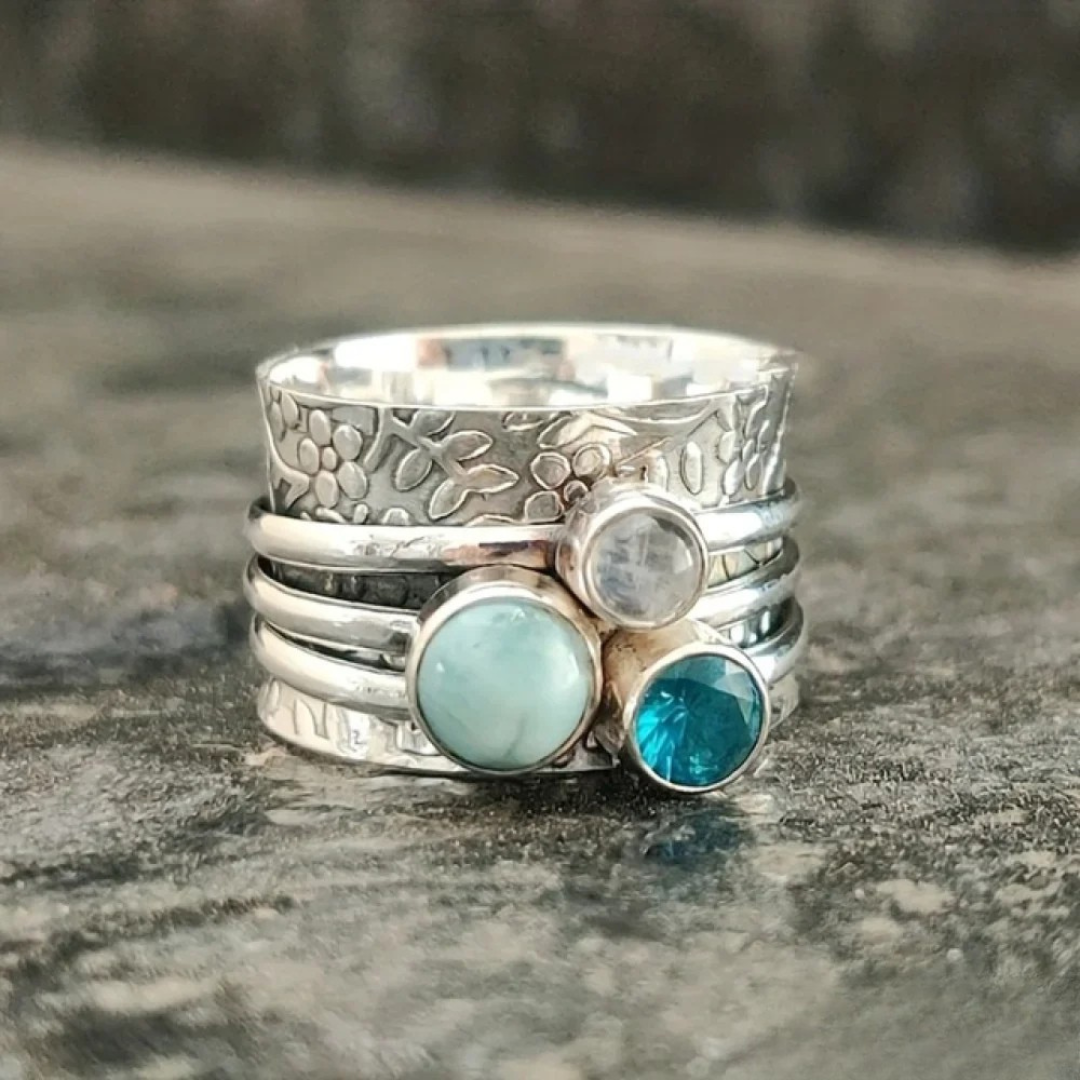 Anillo Vintage con Piedra Azul Natural