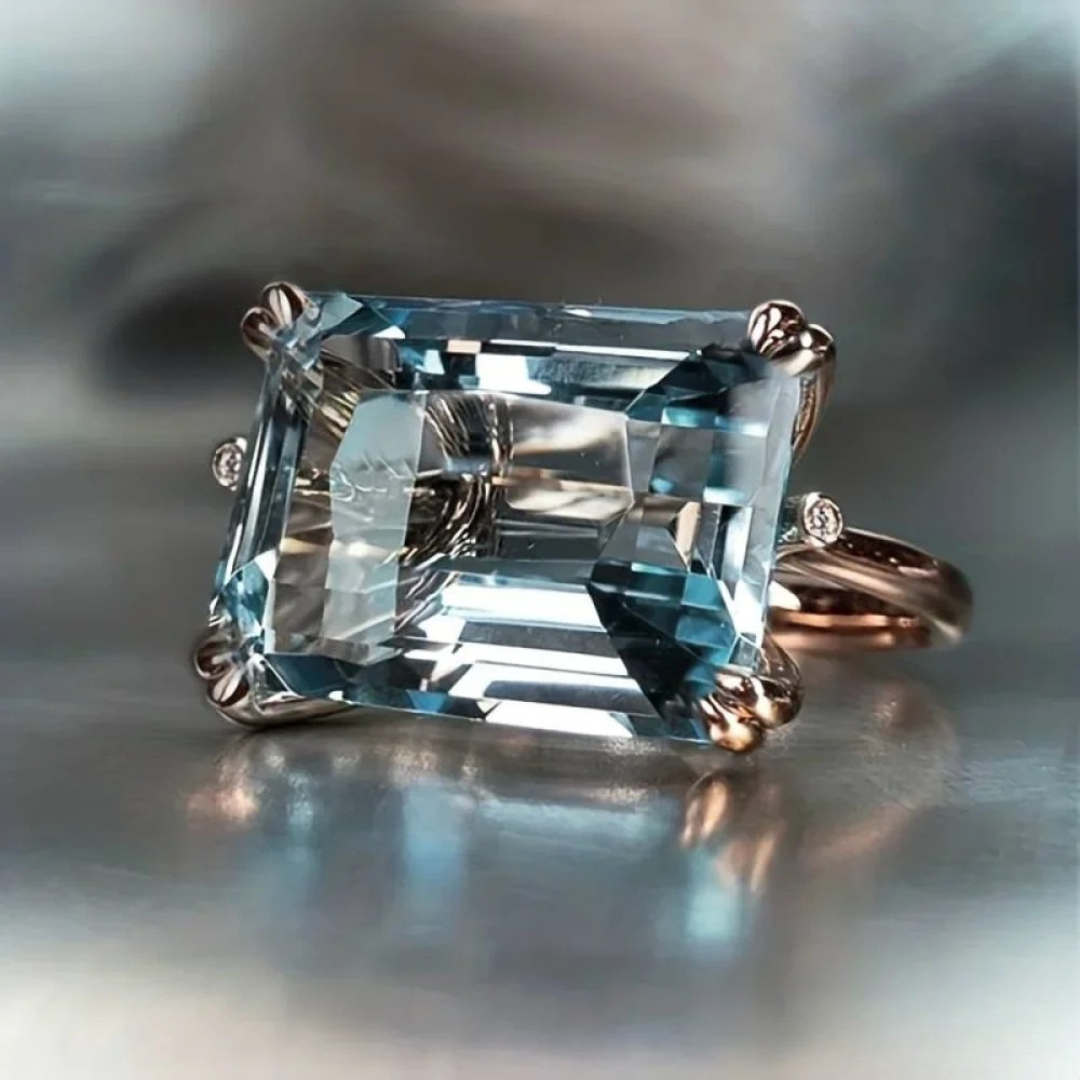 Anillo retro con circón azul