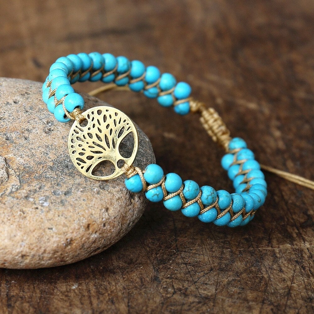 Pulsera Artesanal Árbol de la Vida con Piedra Turquesa