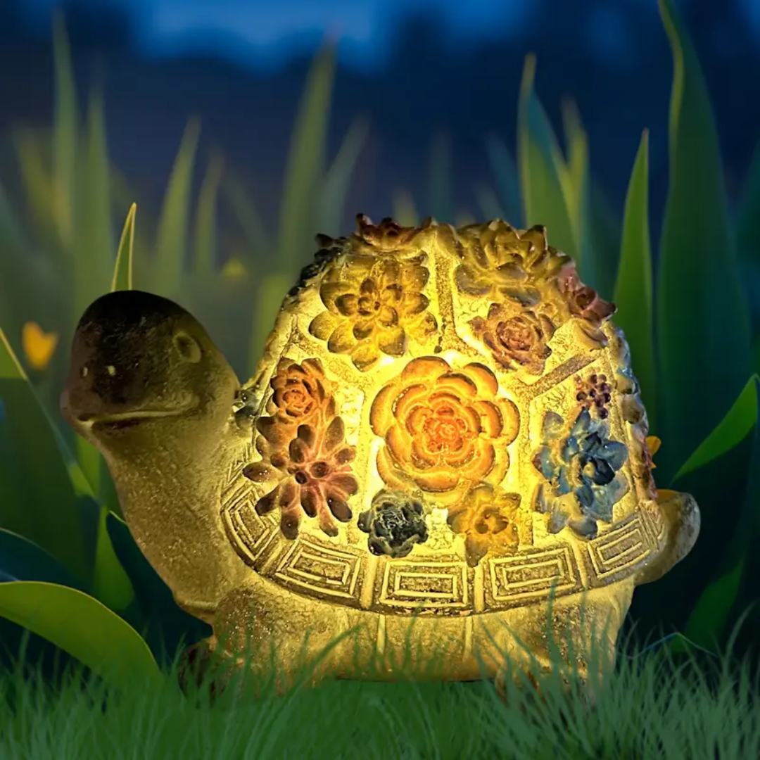 Lámpara de Jardín de Vidrio con Diseño de Concha Floral y Tortuga