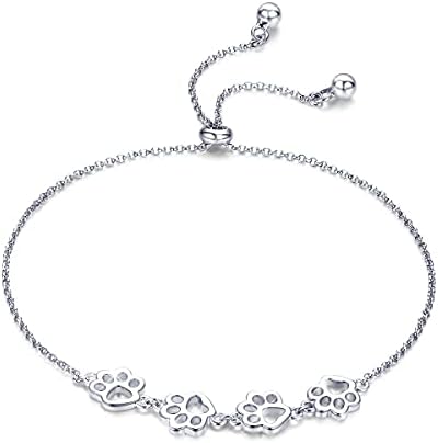 Pulsera Ajustable de Plata de Ley con Diseño de Huella de Perro