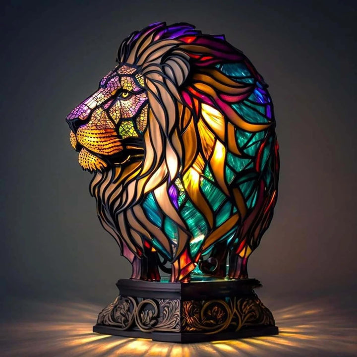 Lámpara de Vidrio Grabado con Diseño de Leones