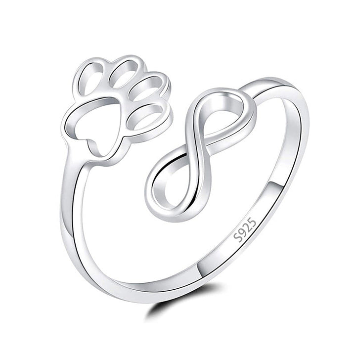Anillo de Corazón Ajustable con Huella de Patas, Artesanal en Plata de Ley 925