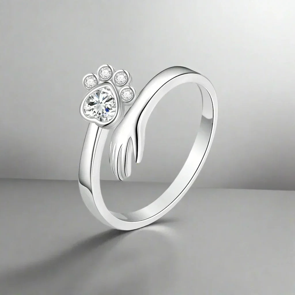 Anillo Ajustable de Plata de Ley 925 – Diseño Mano con Patas