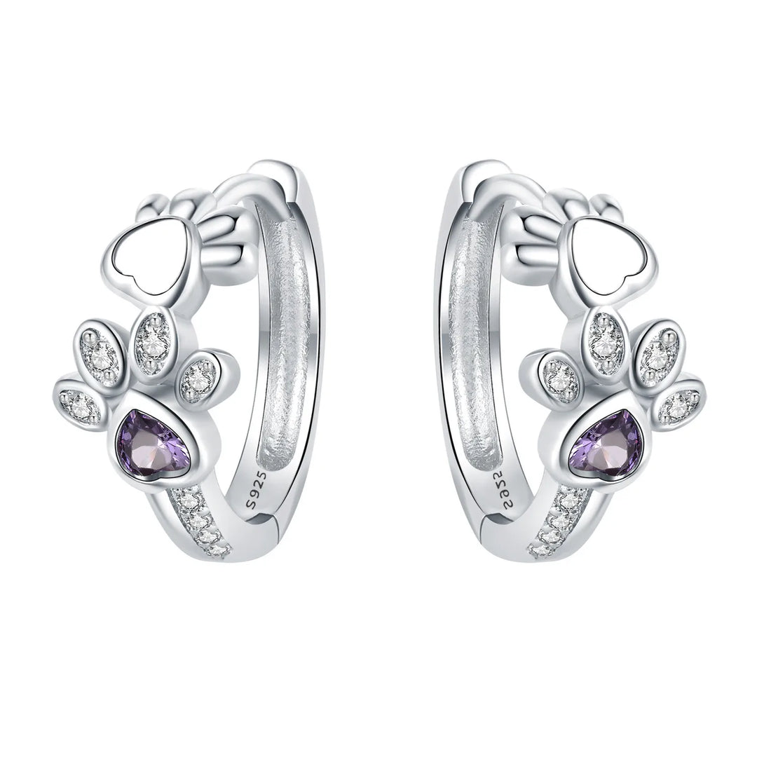 Pendientes de Patita de Plata Esterlina 925 con Circonitas y Piedras en Forma de Corazón para Damas