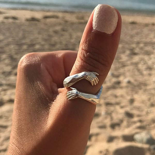 Anillo ajustable de plata con diseño de peluche